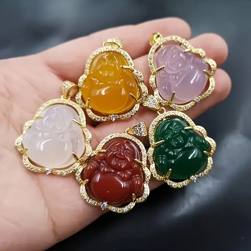 Hip-hop Glass Maitreya Pendant Necklace
